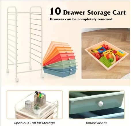 10 Drawer Rolling Storage Cart Organizer with Locking Wheels S17431
