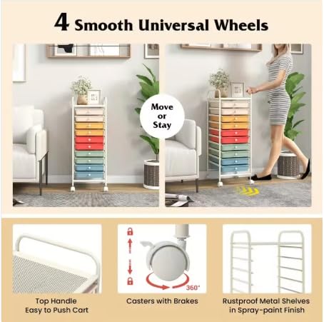 10 Drawer Rolling Storage Cart Organizer with Locking Wheels S17431