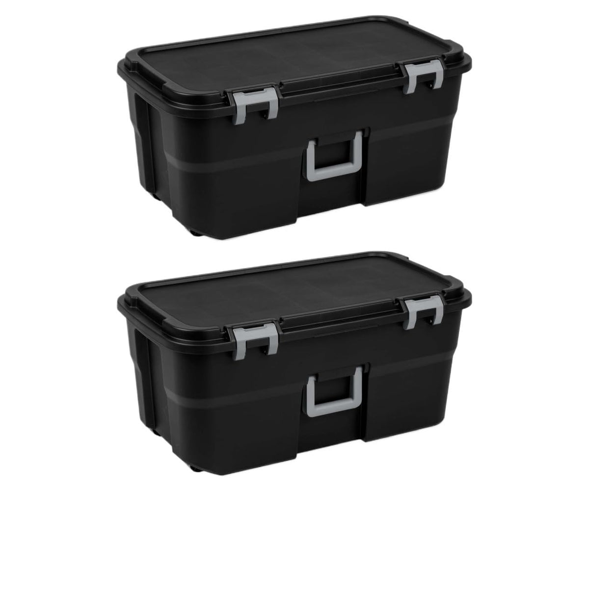 2 Pack 22 Gallon Black Wheeled Lockable Plastic Storage Trunk Q799