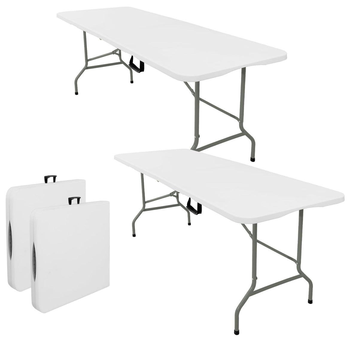 Set of 2 Lightweight 6FT Rectangular Plastic Folding Tables with Steel Legs Y599