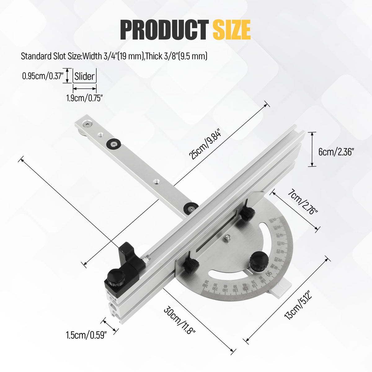 Table Saw Miter Gauge System with Miter Fence, 120° Angle Stops Adjustable, 250mm R4021