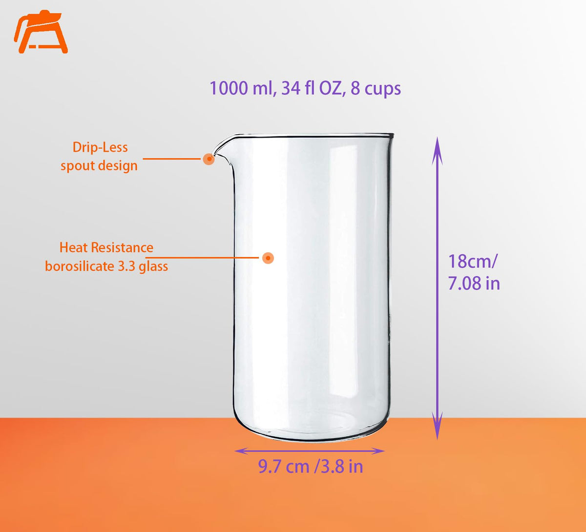 34oz Glass Carafe 8 Cup 1000ml T580