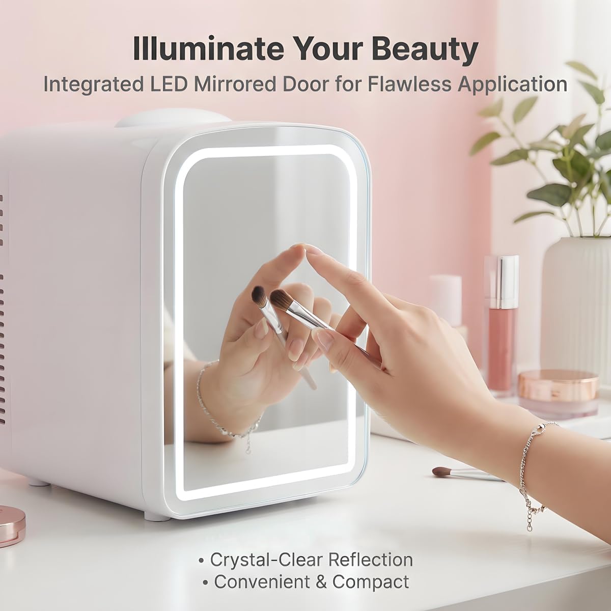 4L Mini Skincare Refrigerator with Dimmable LED Mirror S7068