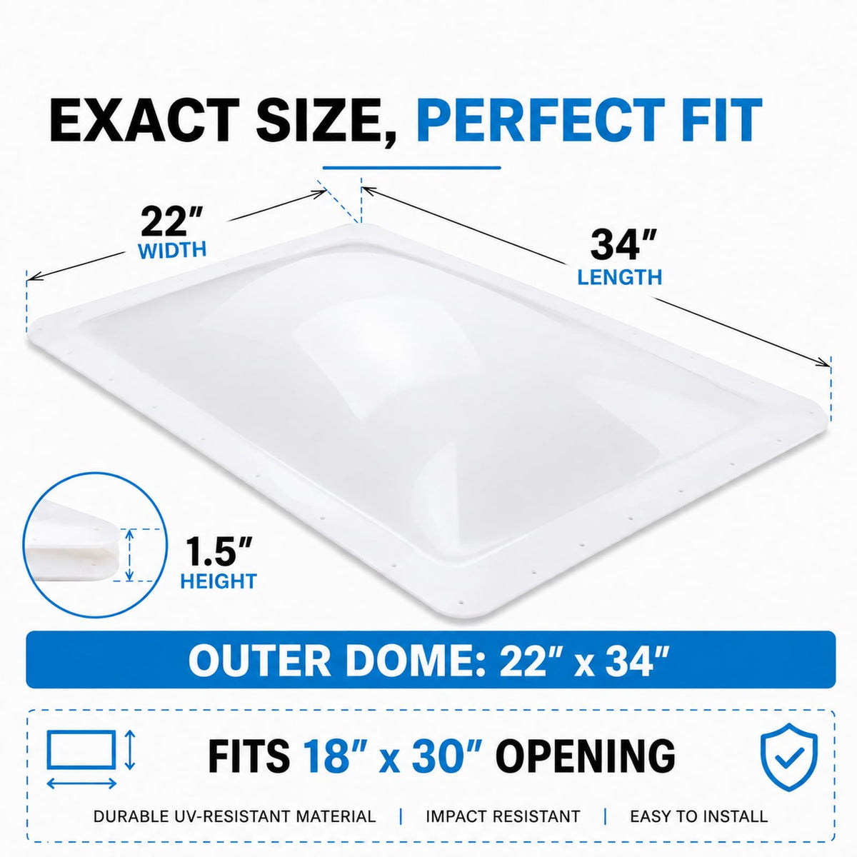 RV Skylight Replacement 22" x 34" Outer Dome Cover Q22629