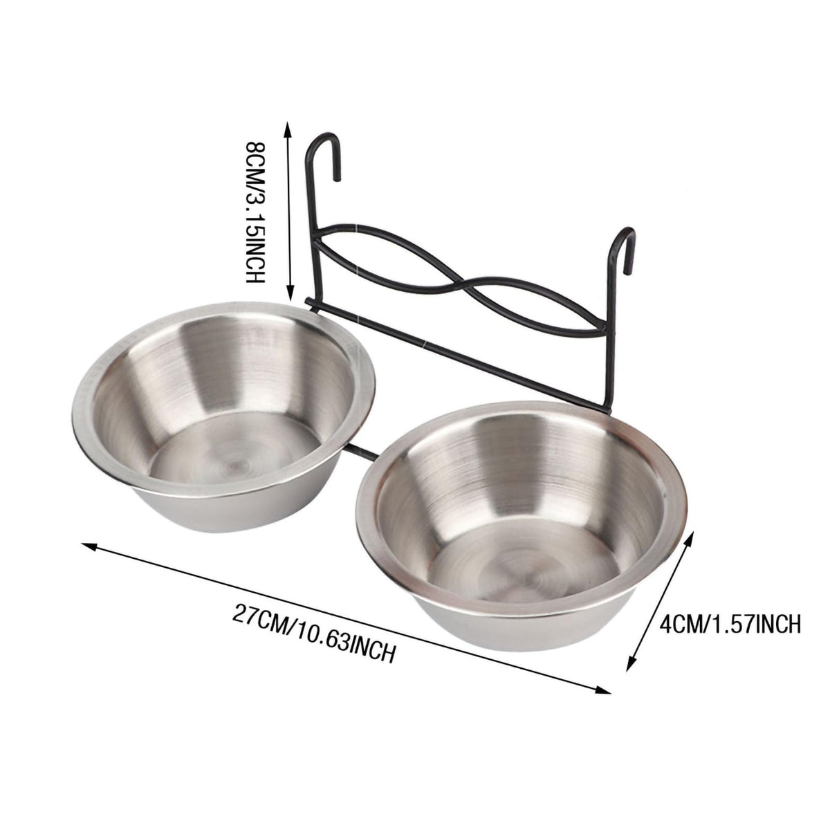 Stainless Steel Hanging Pet Bowls, 2 Bowls 1 Hook K3880