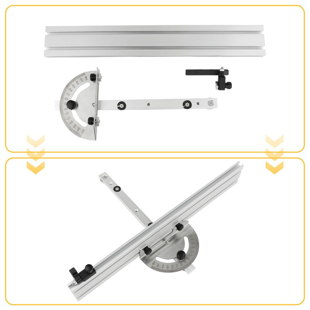 Table Saw Miter Gauge System with Miter Fence, 120° Angle Stops Adjustable, 250mm R4021