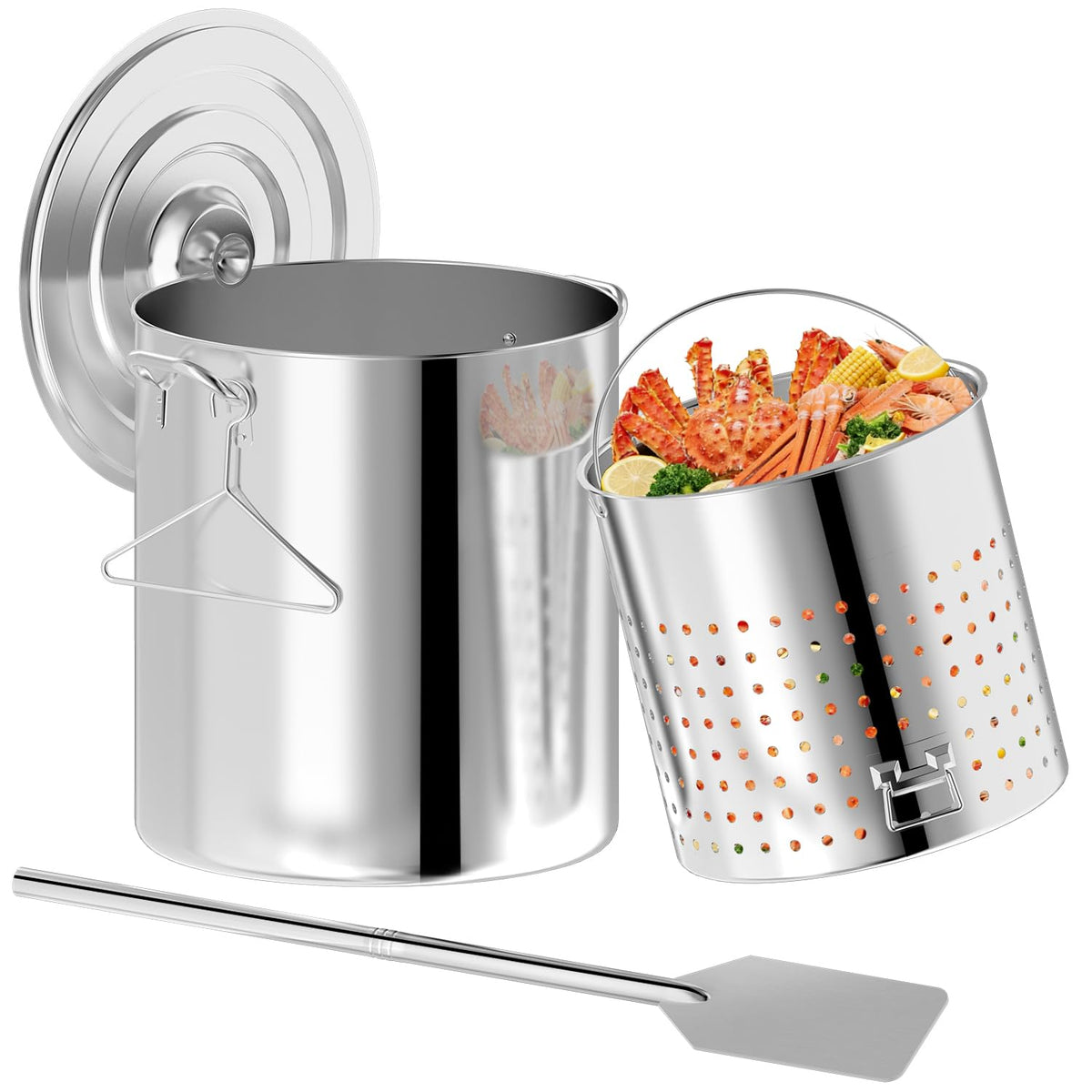 60QT Stainless Steel Stockpot with Basket H701931