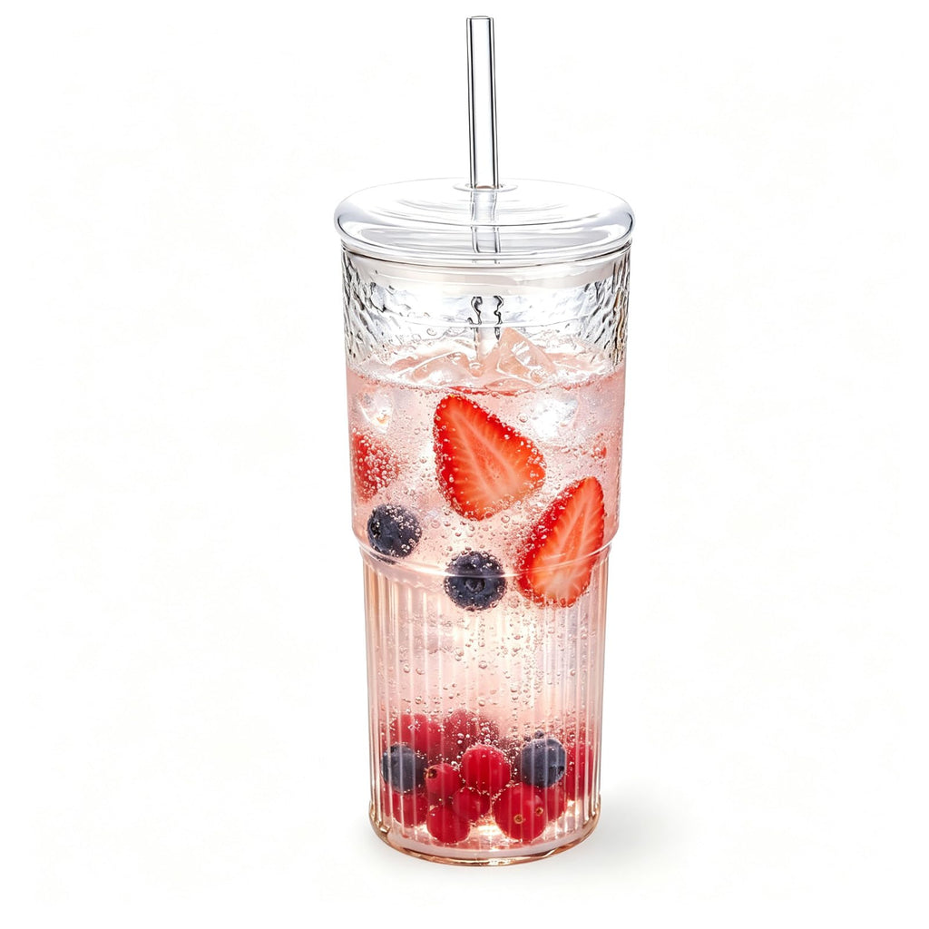 20 oz Glass Cups with Lids and Straws G543