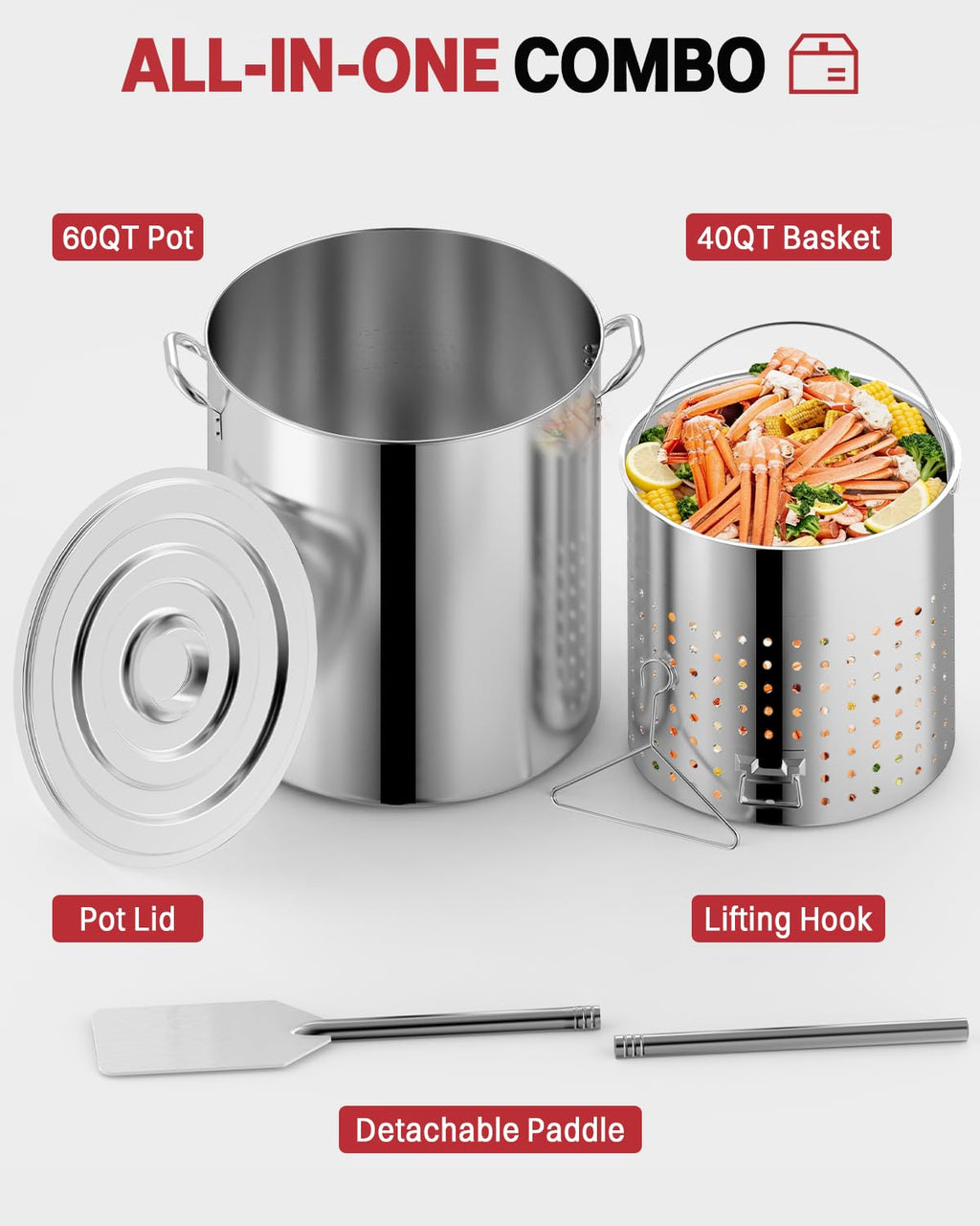 60QT Stainless Steel Stockpot with Basket H701931