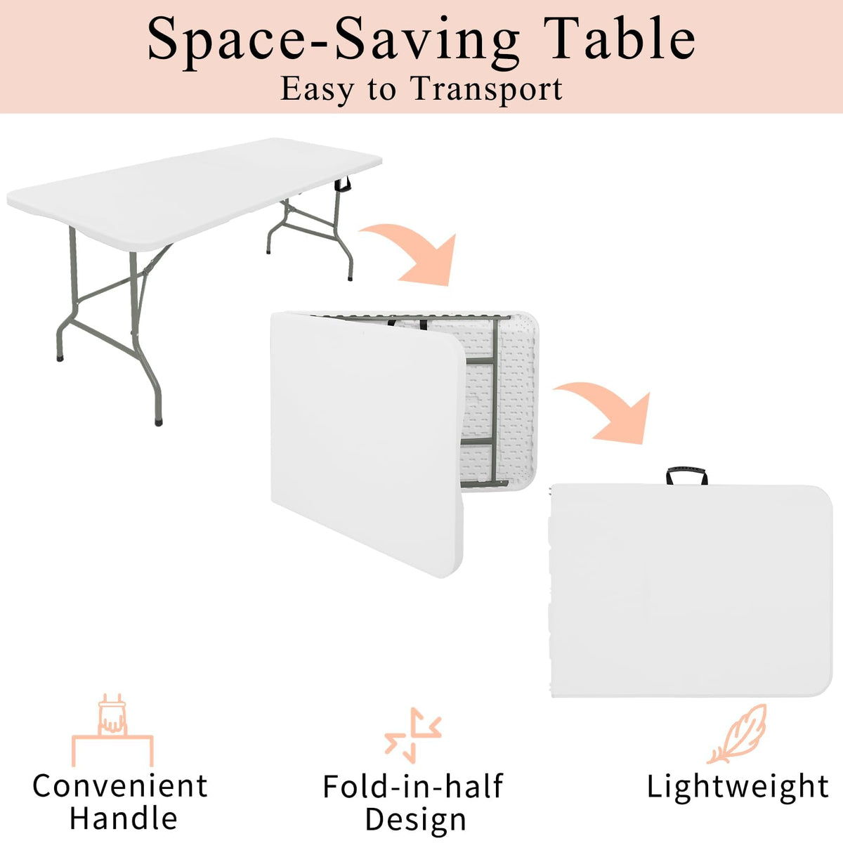 Set of 2 Lightweight 6FT Rectangular Plastic Folding Tables with Steel Legs Y599