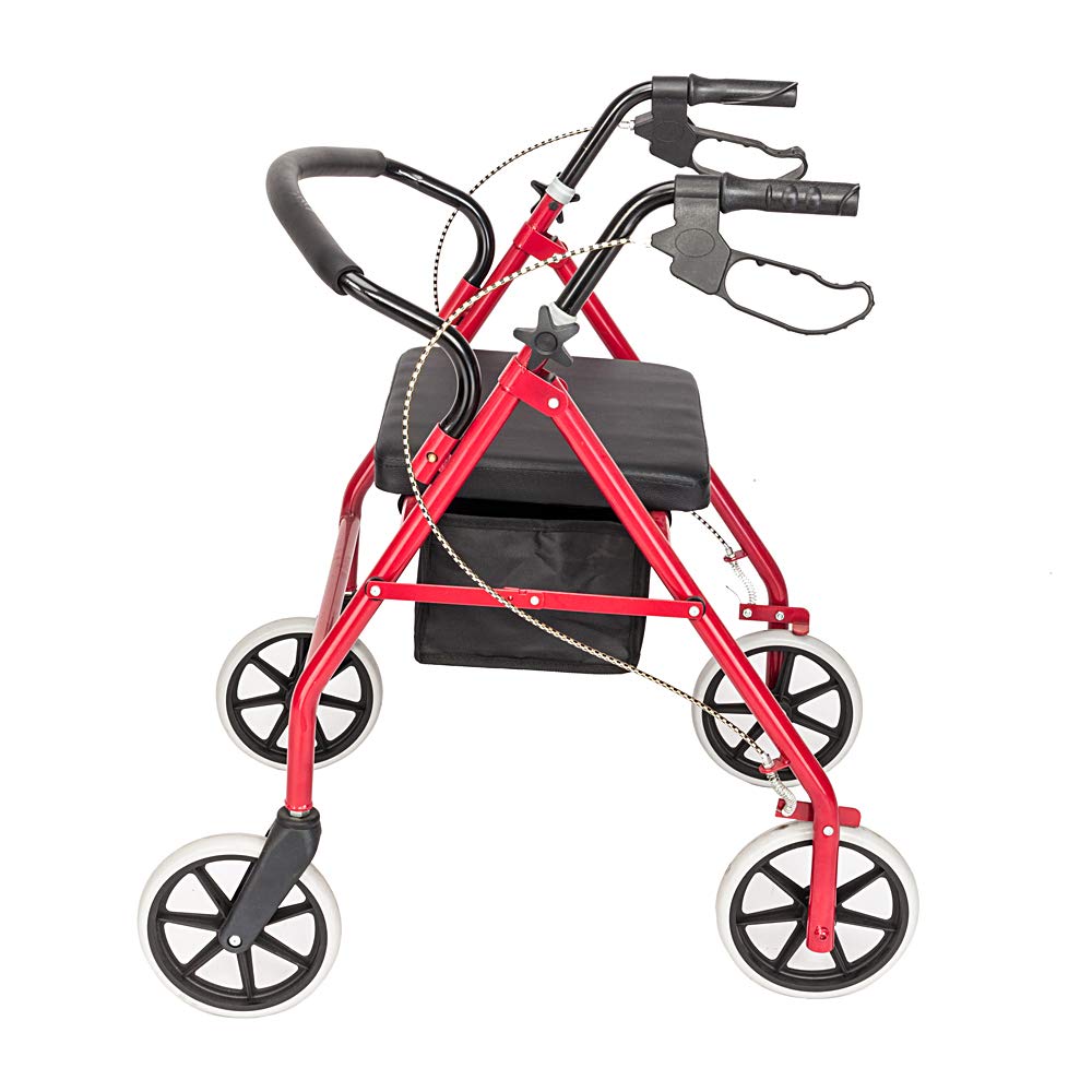 Red Height Adjustable Steel Rolling Walker with Seat X707856