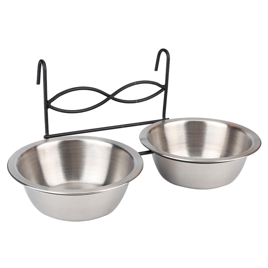 Stainless Steel Hanging Pet Bowls, 2 Bowls 1 Hook K3880