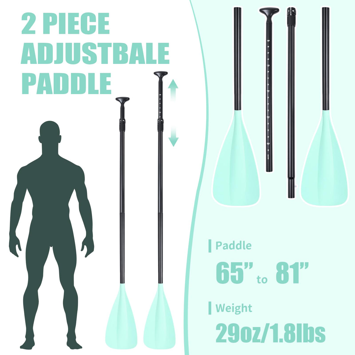 2 Pack Adjustable Aluminum Paddle with Leash T20778