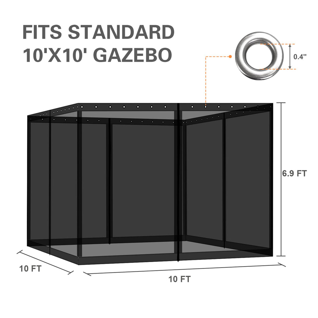 10' x 10' Black Gazebo Netting Screen Replacement X597329
