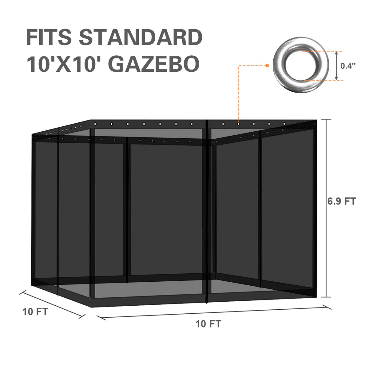 10' x 10' Black Gazebo Netting Screen Replacement X597329