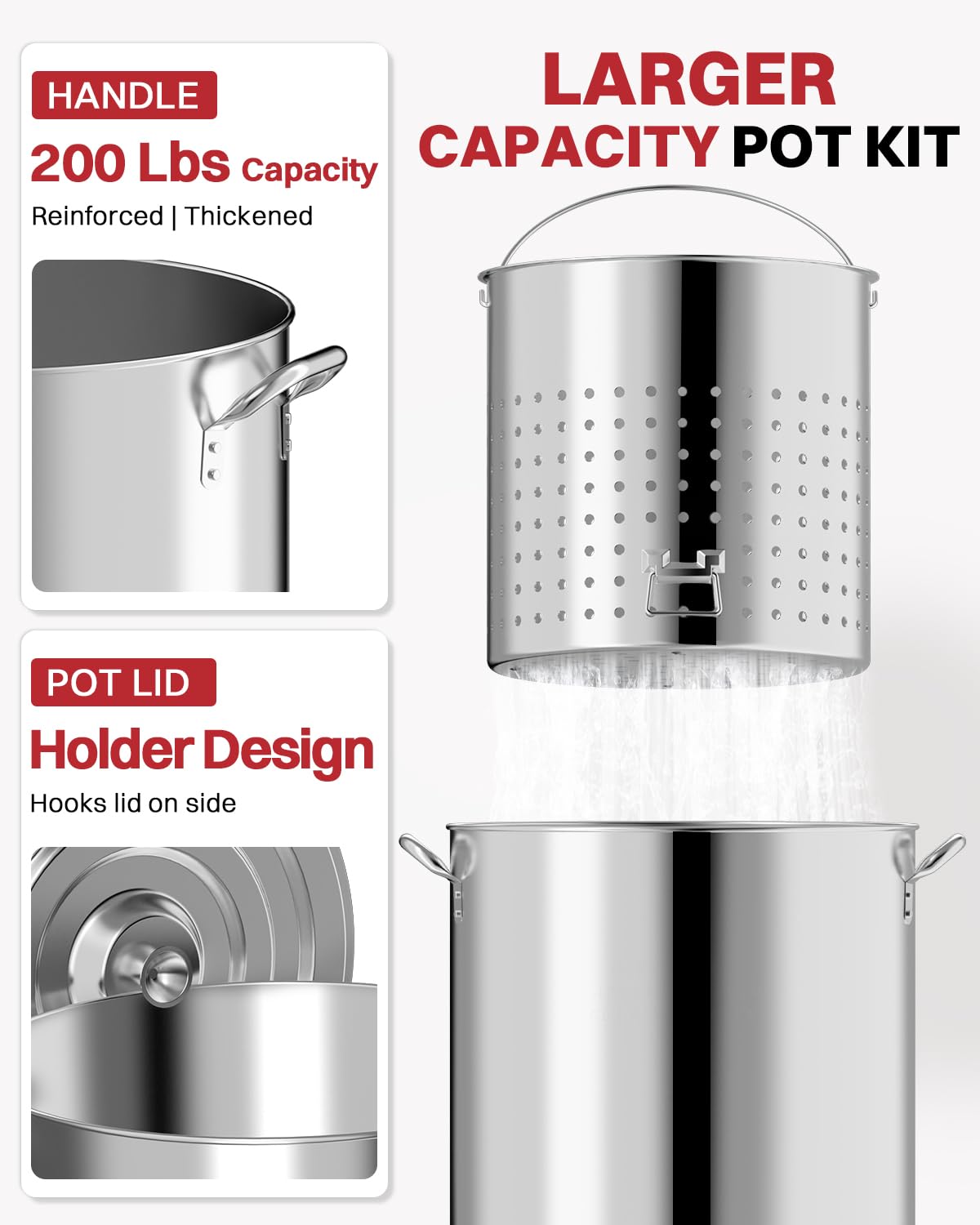 60QT Stainless Steel Stockpot with Basket H701931
