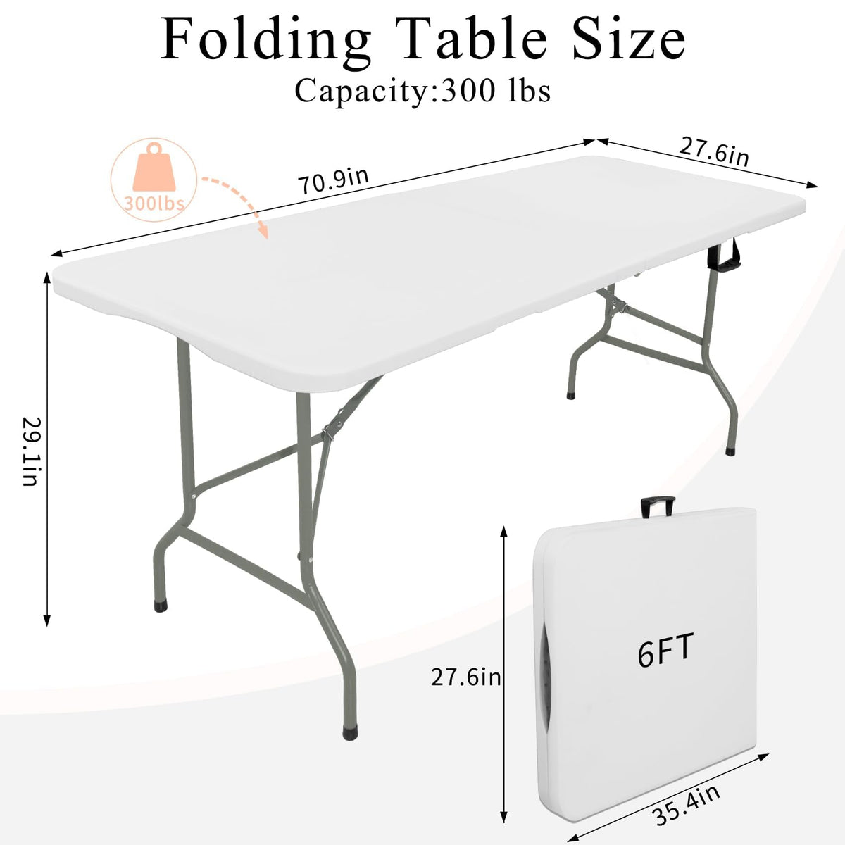 Set of 2 Lightweight 6FT Rectangular Plastic Folding Tables with Steel Legs Y599