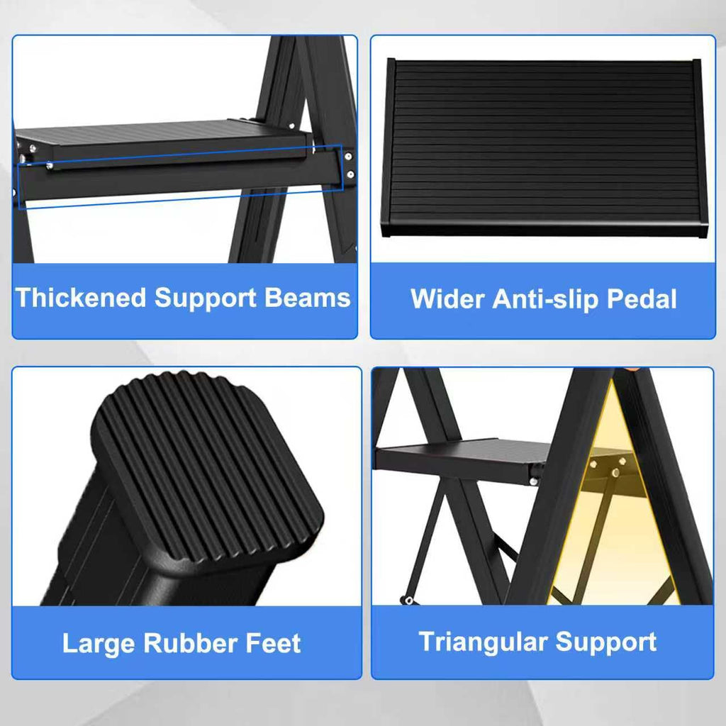 3 Step Foldable Stool with Single-Handrail Blue L152