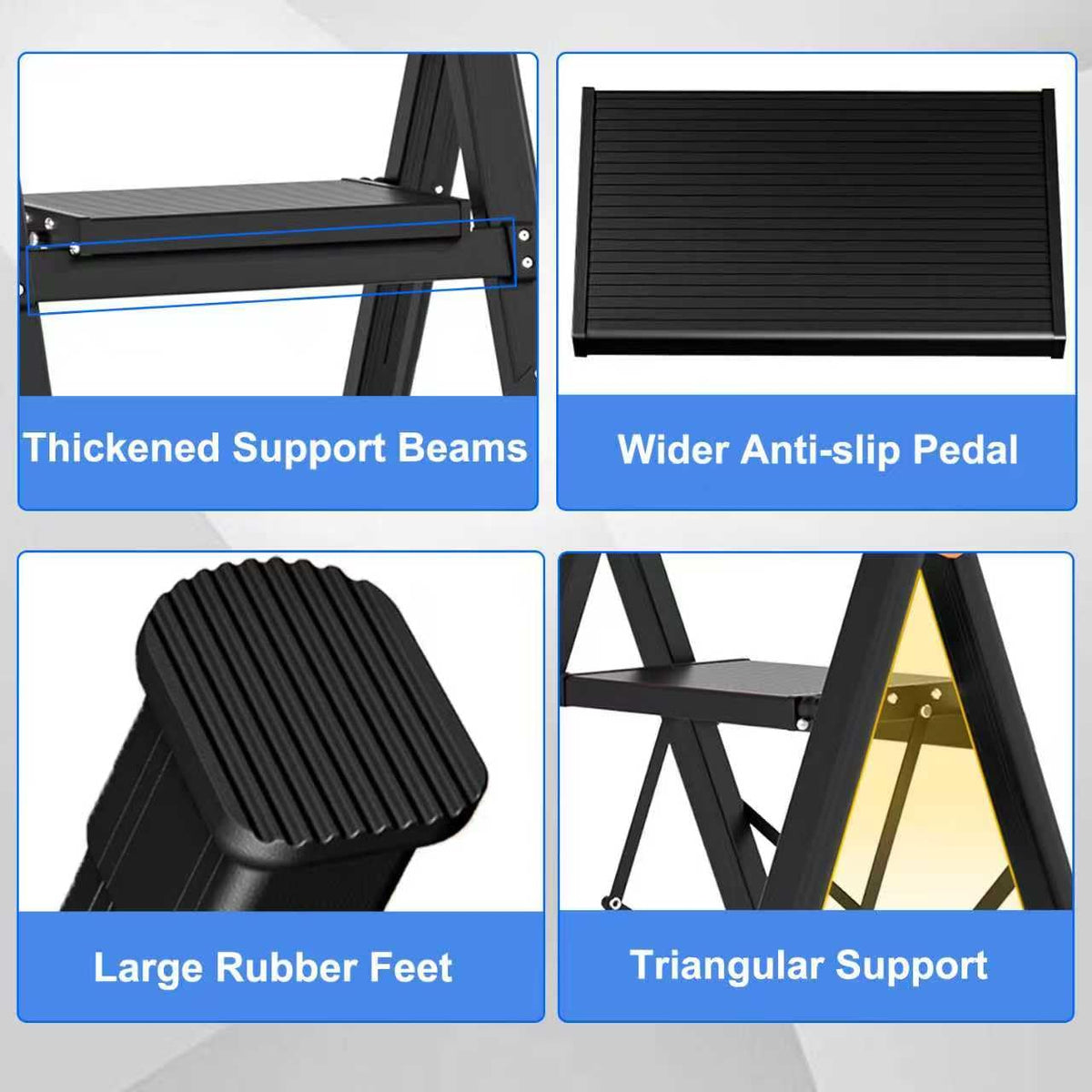 3 Step Foldable Stool with Single-Handrail Blue L152