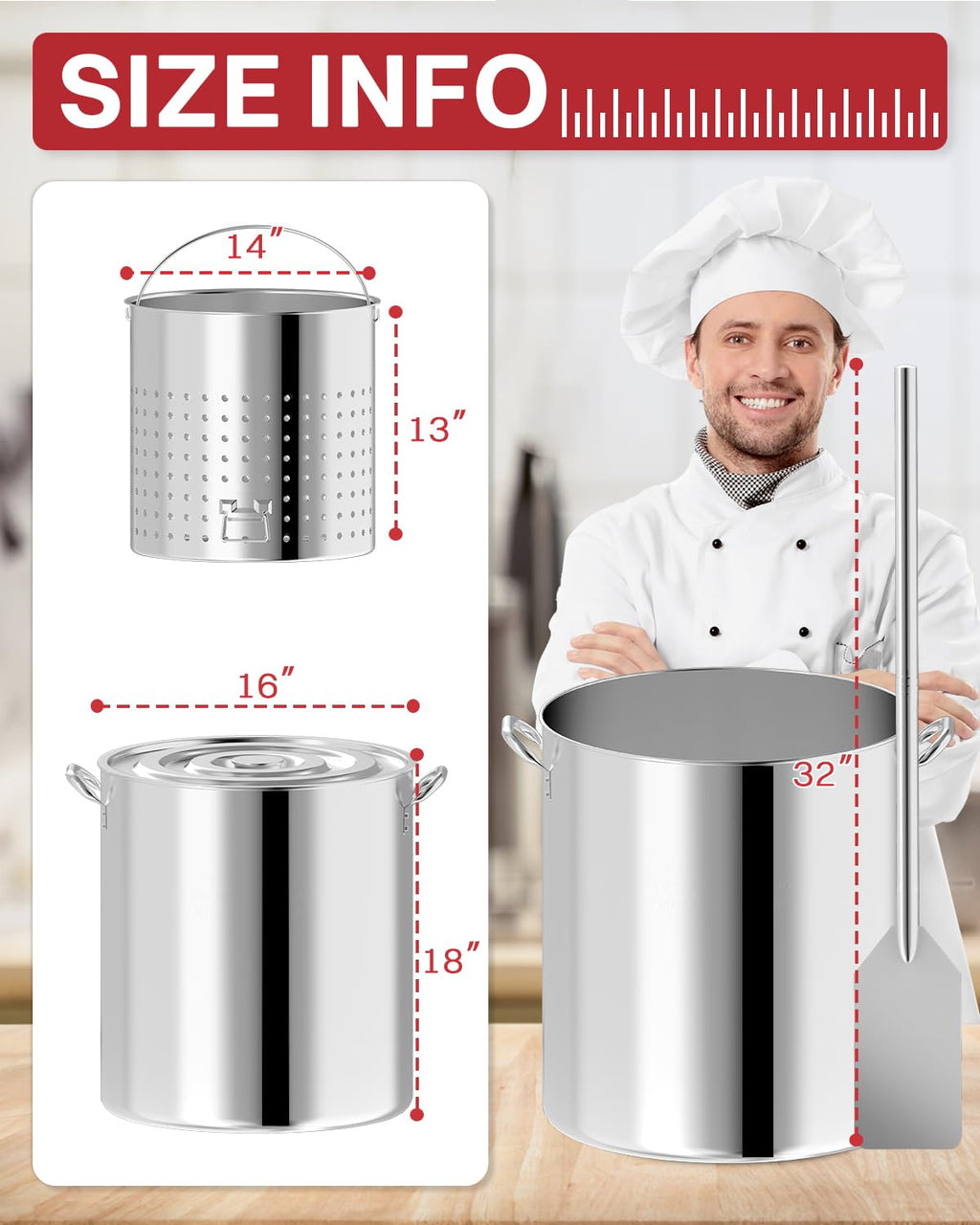 60QT Stainless Steel Stockpot with Basket H701931