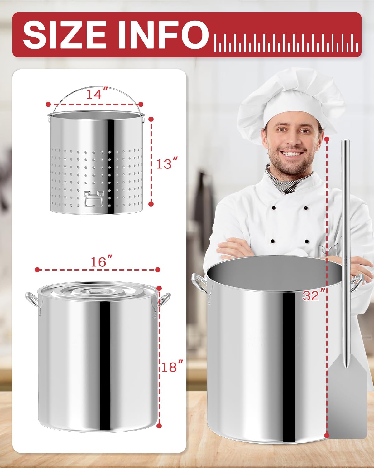 60QT Stainless Steel Stockpot with Basket H701931