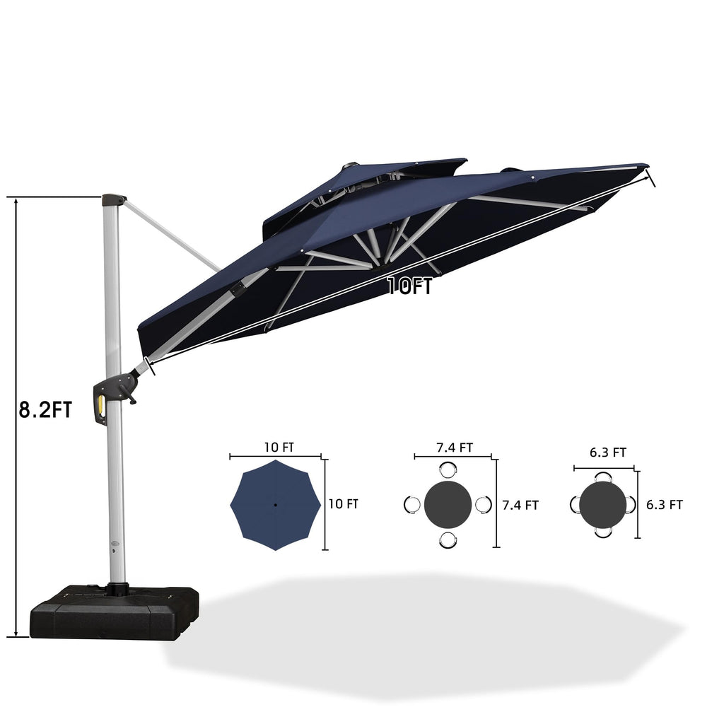 Navy Blue 10 FT Cantilever Patio Umbrella with Base J6986