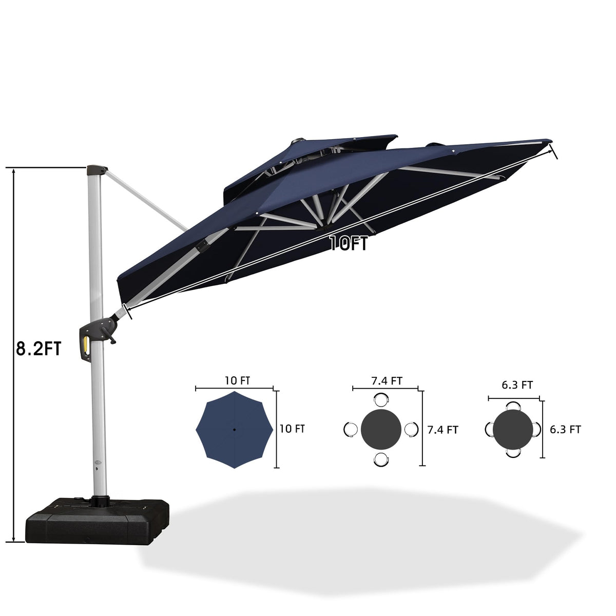 Navy Blue 10 FT Cantilever Patio Umbrella with Base J6986