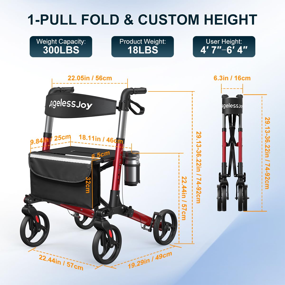 Foldable Rollator Walker with Seat L3186