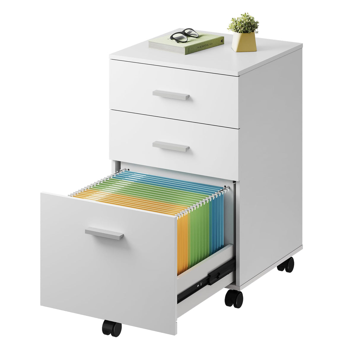 3 Drawer White Wood File Cabinet Z36019