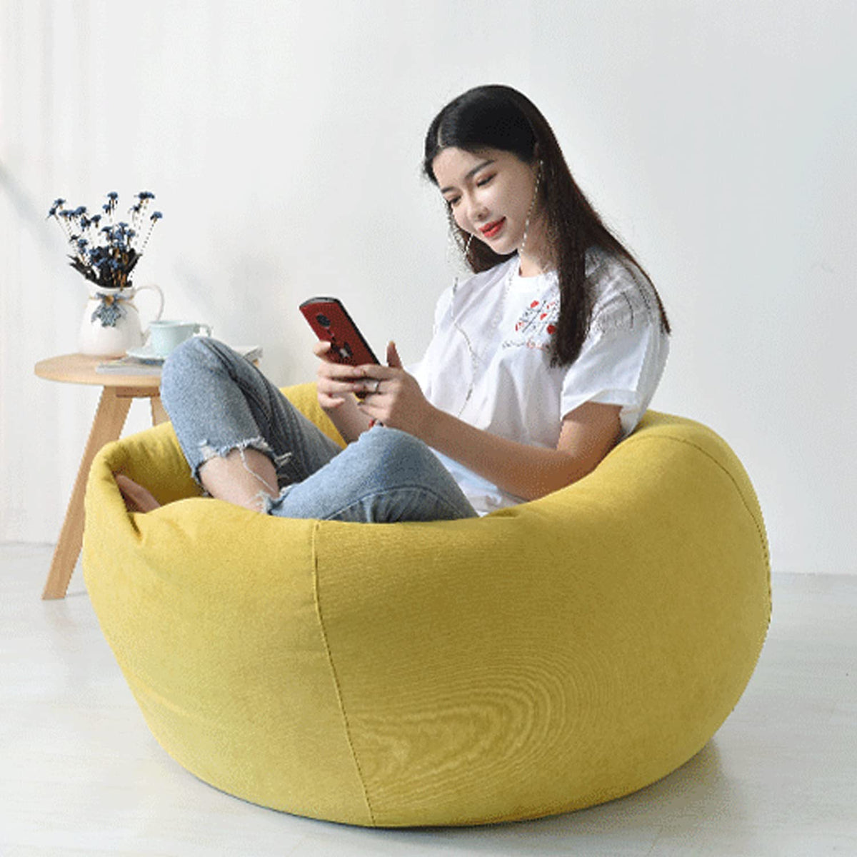 Washable Soft Bean Bag Chair Cover Only 110 * 120cm Yellow G2593