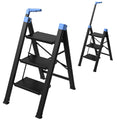 3 Step Foldable Stool with Single-Handrail Blue L152