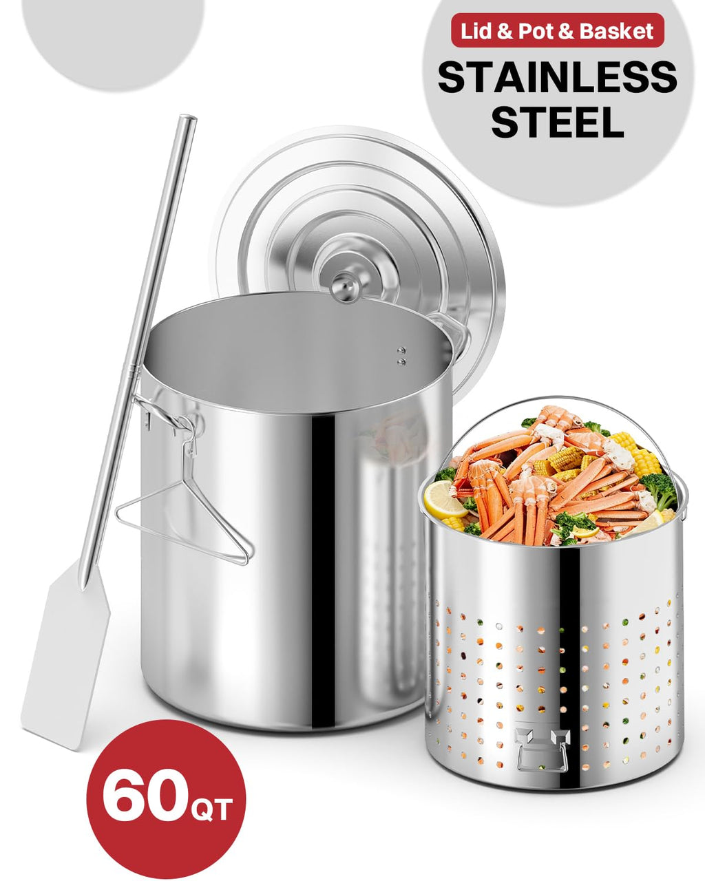 60QT Stainless Steel Stockpot with Basket H701931