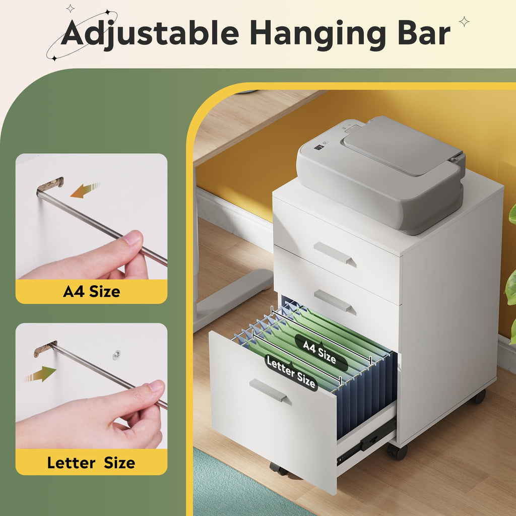 3 Drawer White Wood File Cabinet Z36019