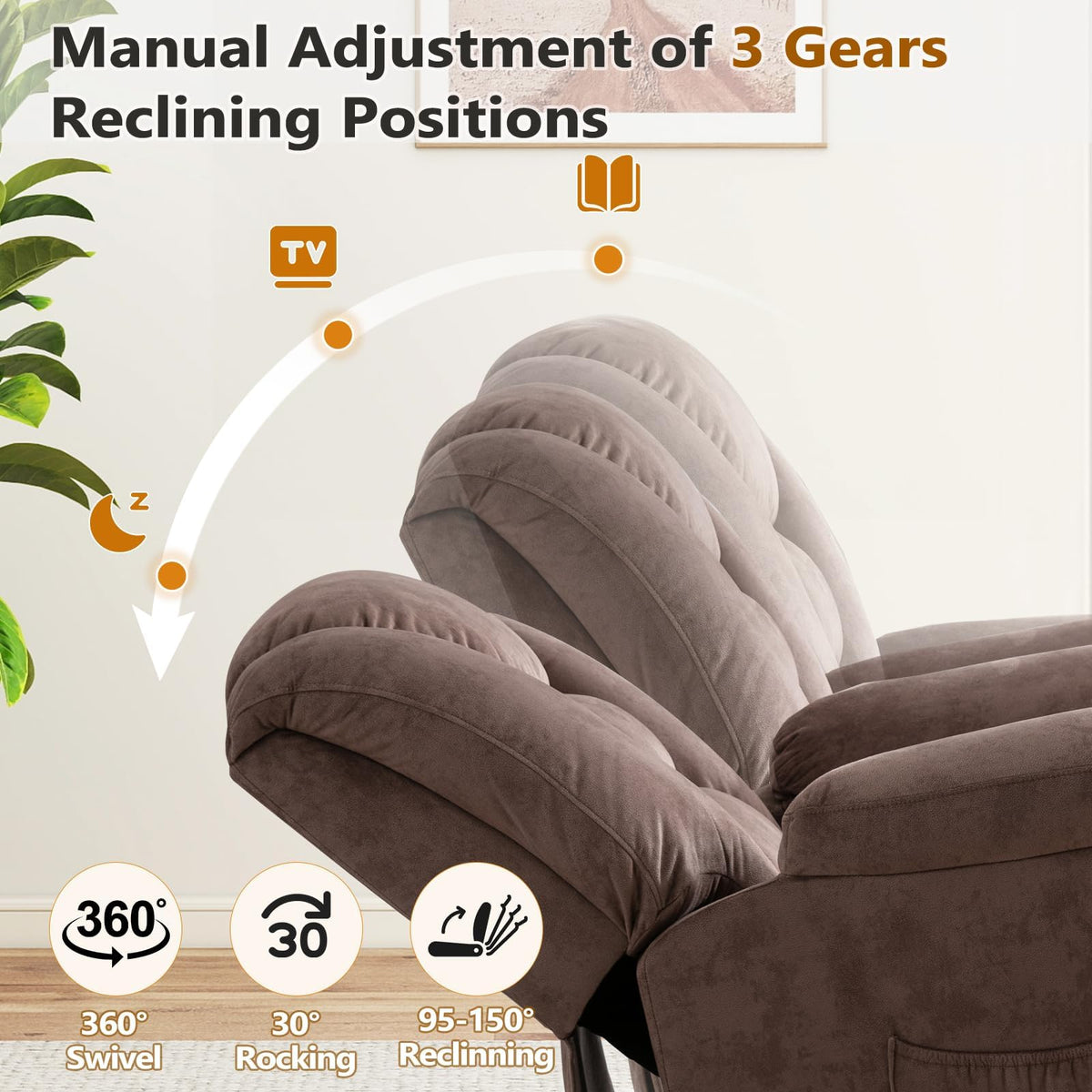 Oversized Manual Swivel Rocker Recliner Chair R3426
