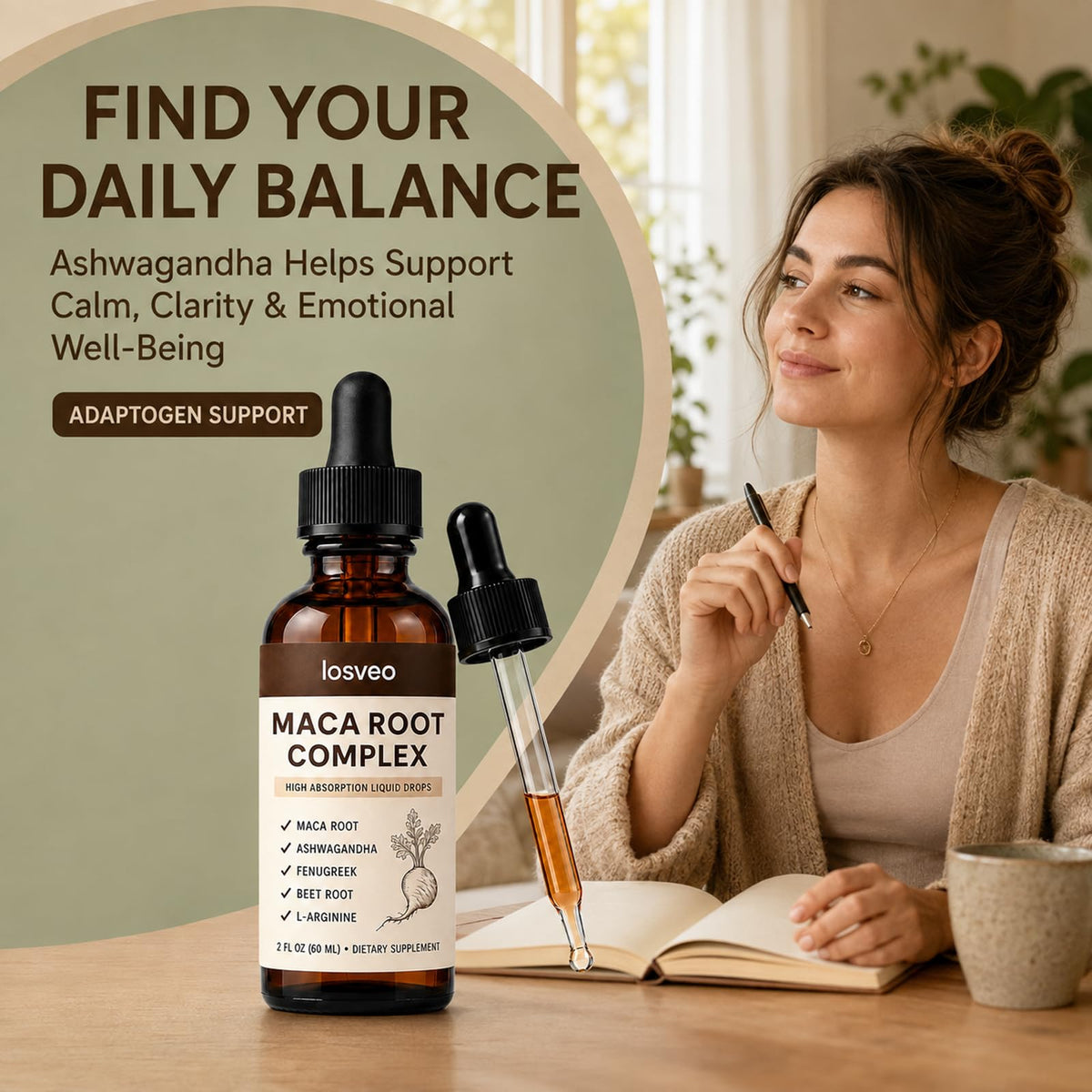 Maca Root Complex Drops with Ashwagandha, Fenugreek, Beet Root & L-Arginine, 2floz N455872