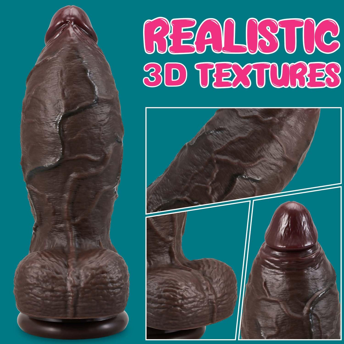 9.4 Inch Girth Black Curved Dual Density Dildo with Suction Cup V763919