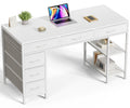 White 6 Drawer Computer Desk with Shelves Y5662