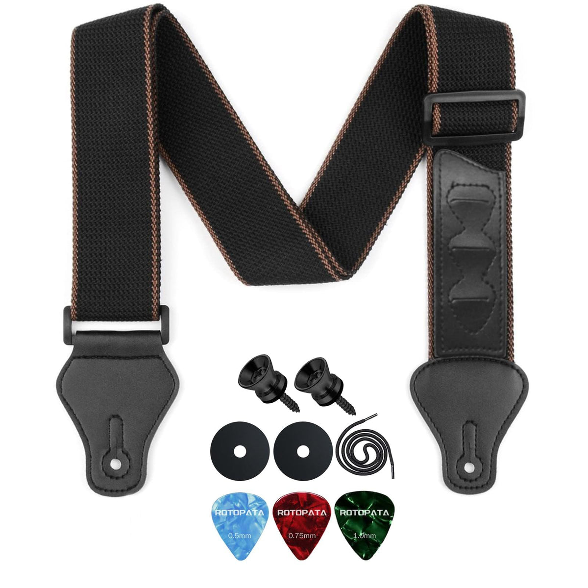 Black Adjustable Guitar Strap Kit with Locks and Picks X518