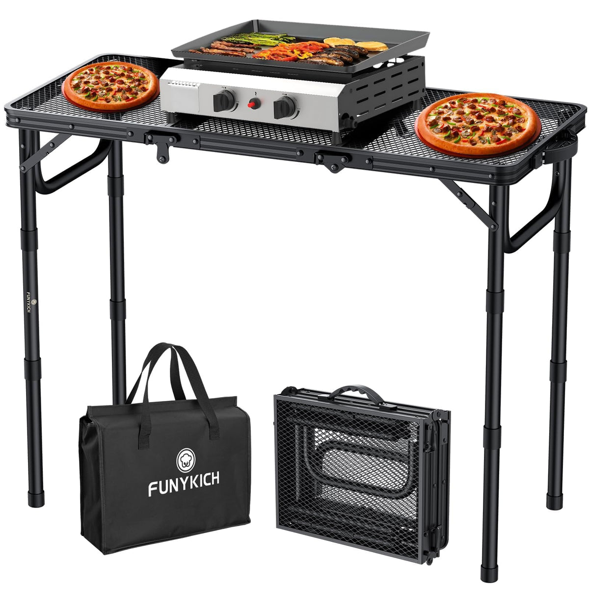 Folding Grill Table 3ft 3 Adjustable Heights Black Y4607