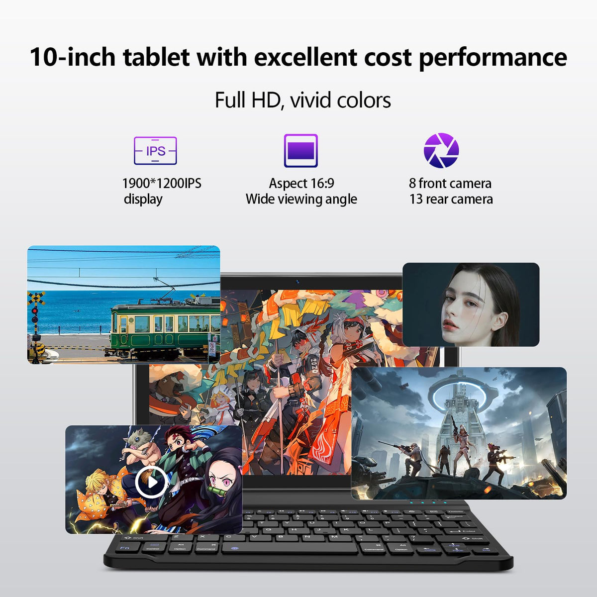 10 inch Android Tablet with Keyboard, 128GB ROM 16GB RAM, Black J90758