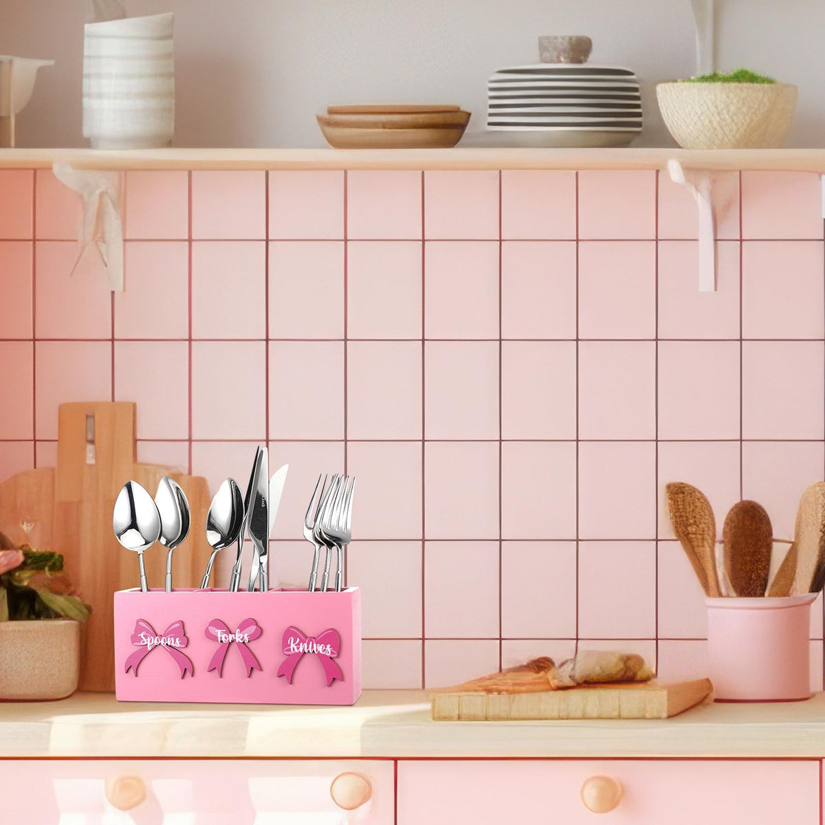 Pink Wood Utensil Holder Y475