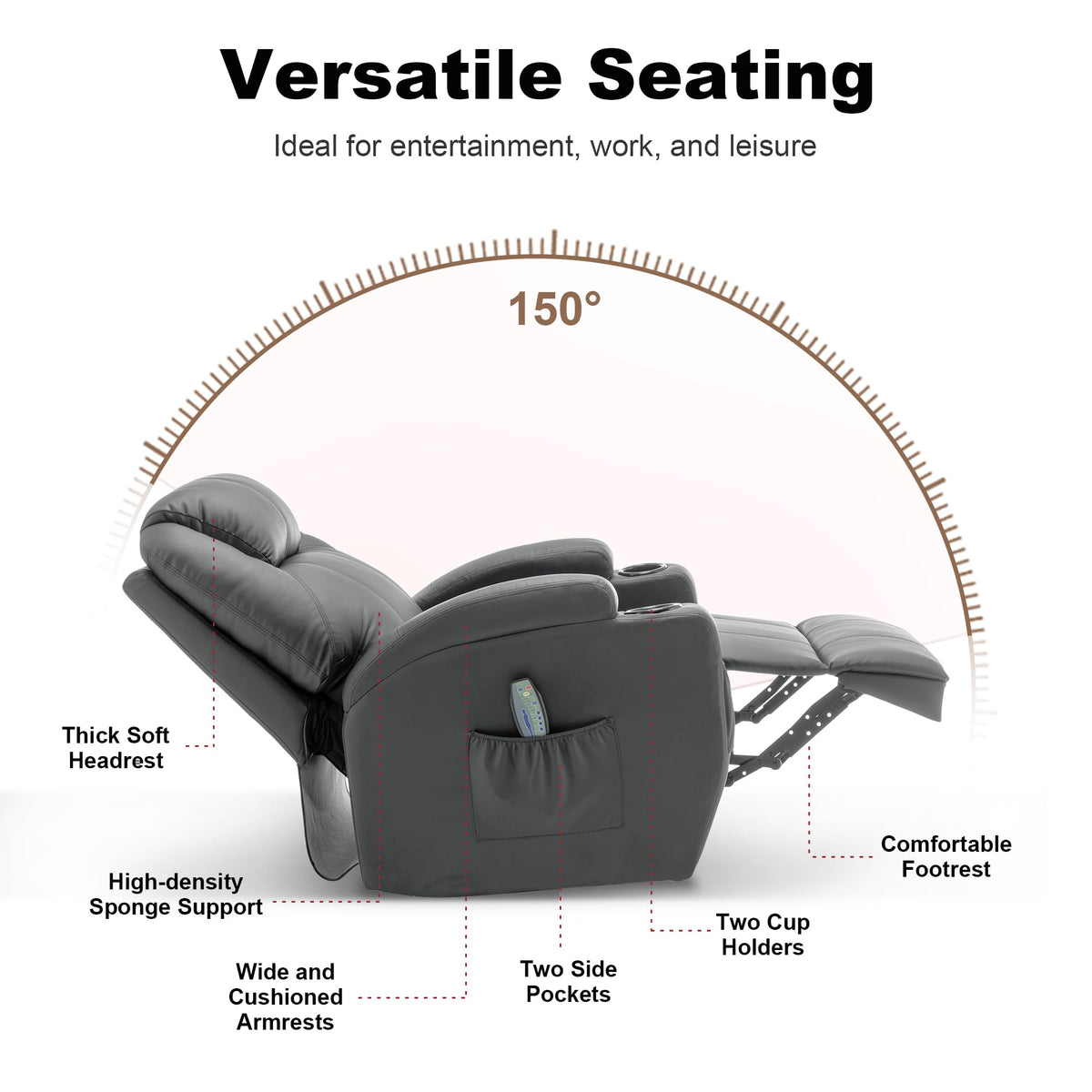 Massage Heat 360° Swivel Rocking Recliner Chair with Remote and Cup Holder A754