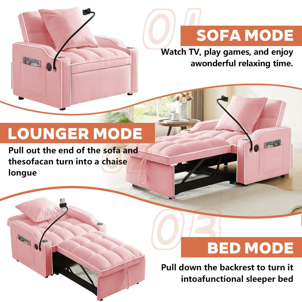 Pink Velvet Convertible Sleeper Chair H252397