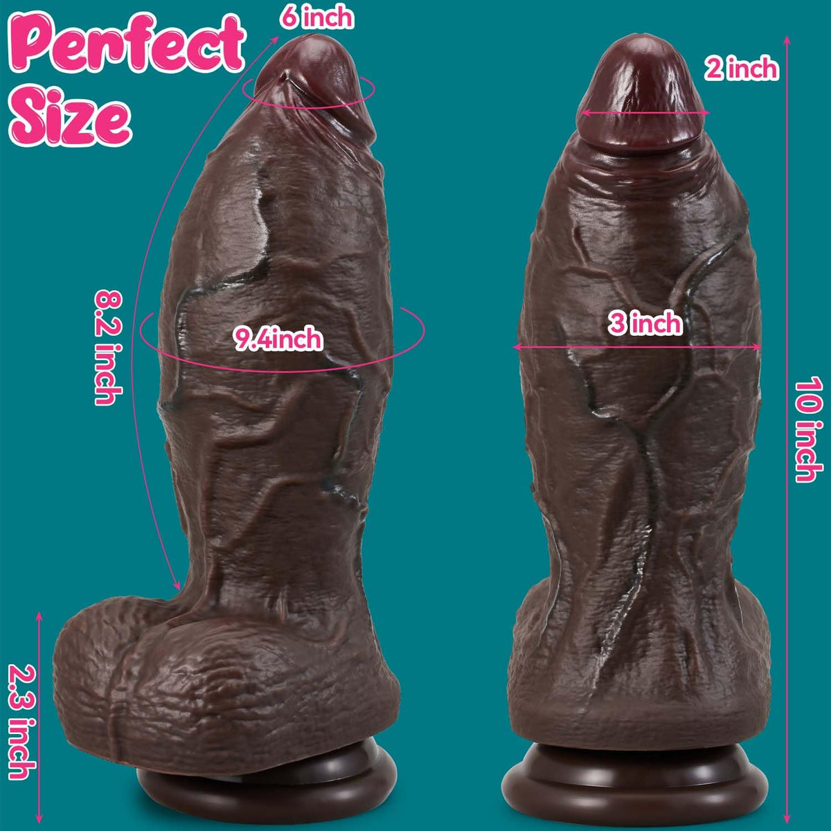 9.4 Inch Girth Black Curved Dual Density Dildo with Suction Cup V763919