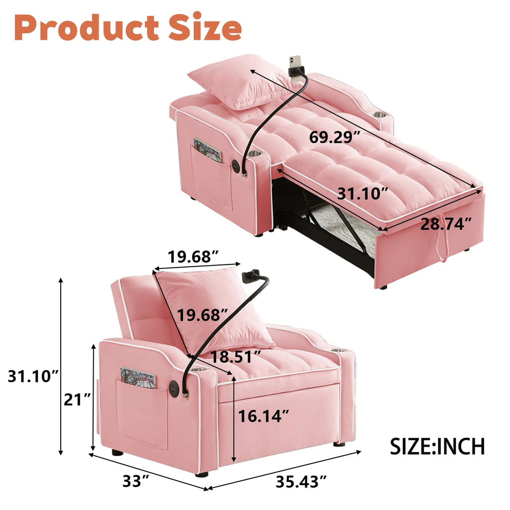 Pink Velvet Convertible Sleeper Chair H252397
