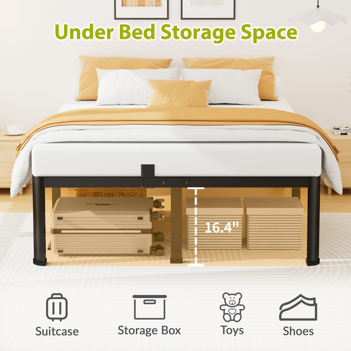 18 Inch Queen Size Metal Platform Bed Frame S3786