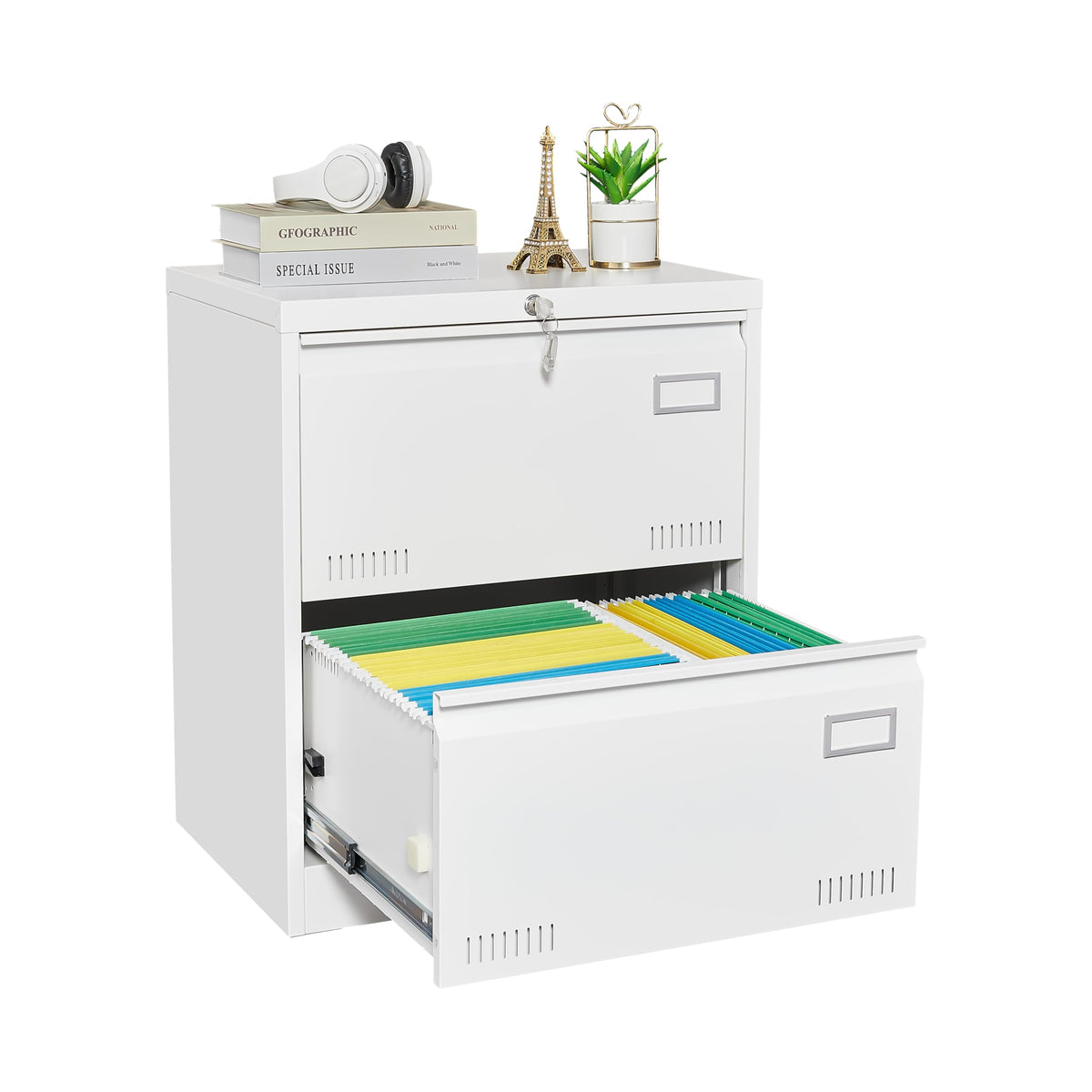 White 2 Drawer Metal Lockable File Cabinet E2750