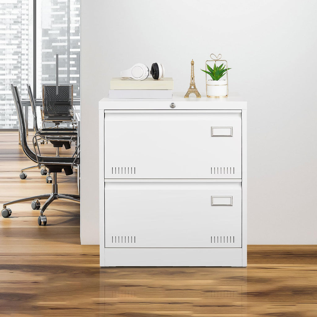 White 2 Drawer Metal Lockable File Cabinet E2750