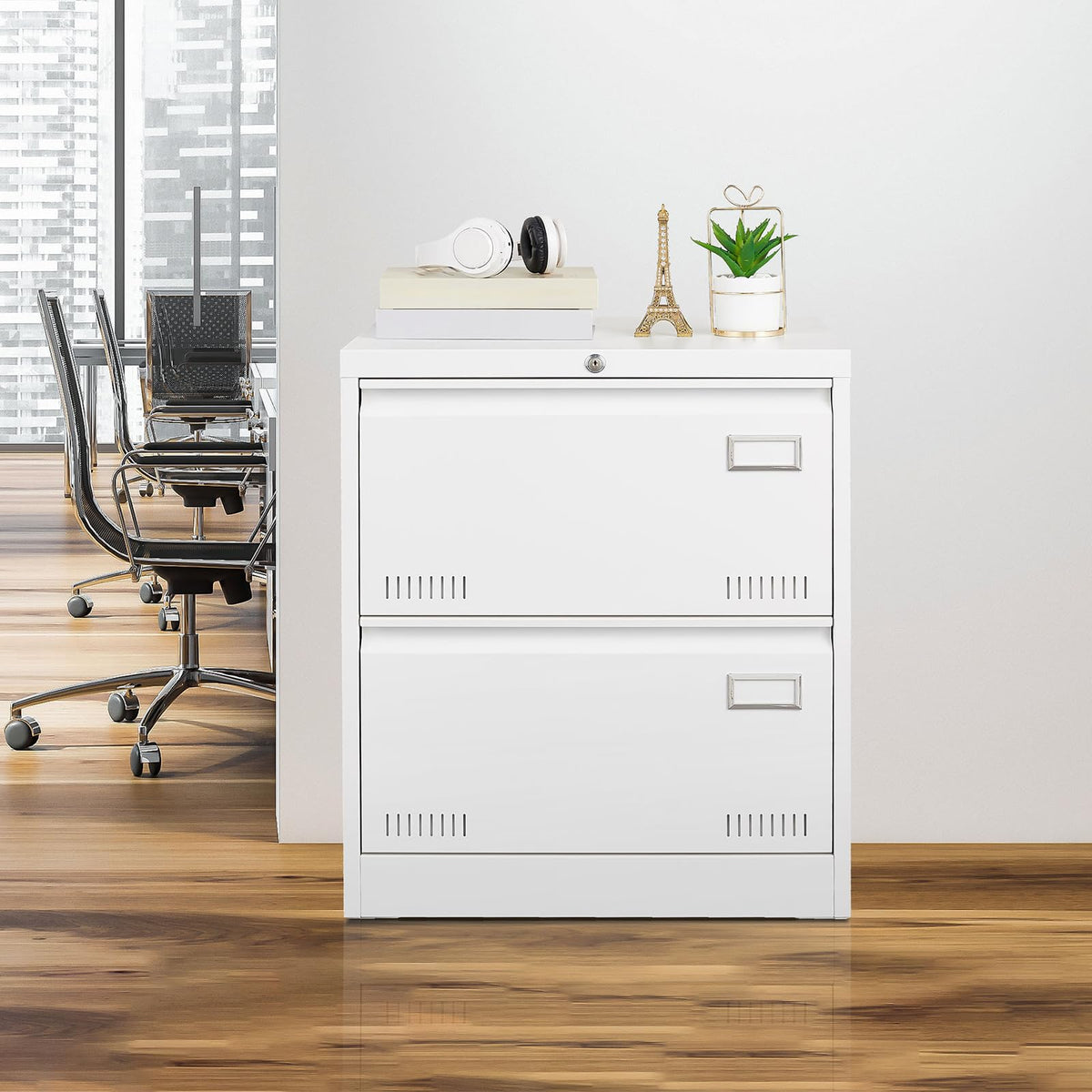 White 2 Drawer Metal Lockable File Cabinet E2750
