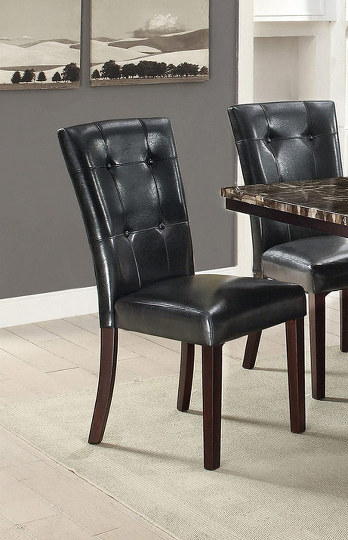 Black Faux Leather Dining Chairs Set of 2 S890